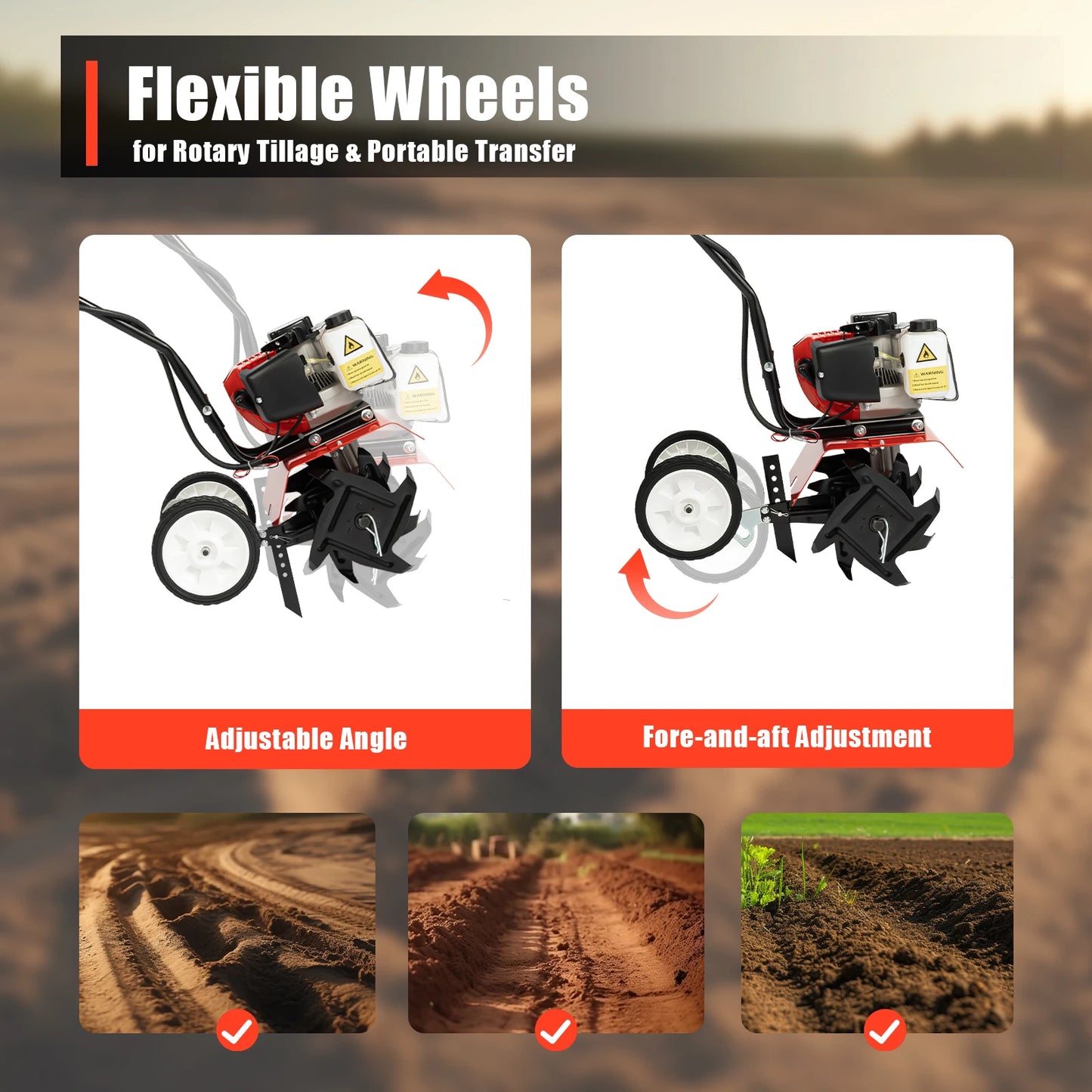 52CC 1700W Benzin-Gartenfräse  Kabelloser, luftgekühlter 2-Takt-Grubber, rotierend, zum Laufen, Lösen, 12 Zoll/30 cm breit, 12 cm dp