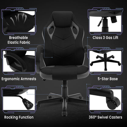 Ergonomisches Design, Gaming-Stuhl, Gamer-Sessel, Büro-Computerstuhl, Neigungsmechanismus, höhenverstellbar, 360° °   Drehbare hohe Rückenlehne