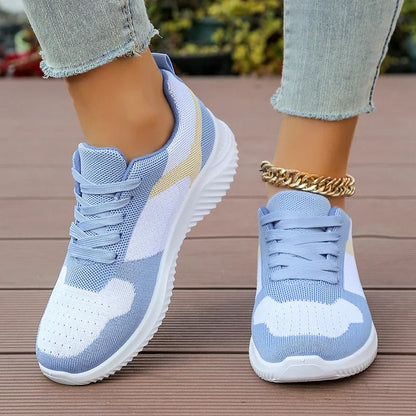 Autumn 2025 Sky Blue Women's Sneakers Plus Size 41 Mix Color Lace Up Casual Shoes Woman Soft Sole Platform Flats Tennis Shoes.
