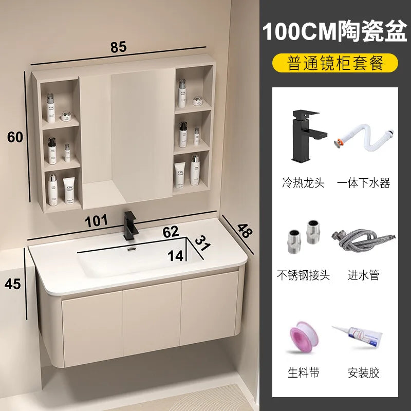 Moderner intelligenter Badezimmerschrank, Wabenstruktur, Aluminium, WC, Waschbecken, Schrank, Kombination, integriertes Keramikwaschbecken, Waschtisch