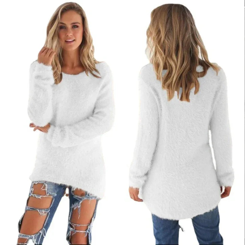 Frauen warmen Pullover einfarbig o Hals lose Baumwolle gestrickt Pullover langen Pullover lässig übergroße Bluse Damen Hipster Kleidung.