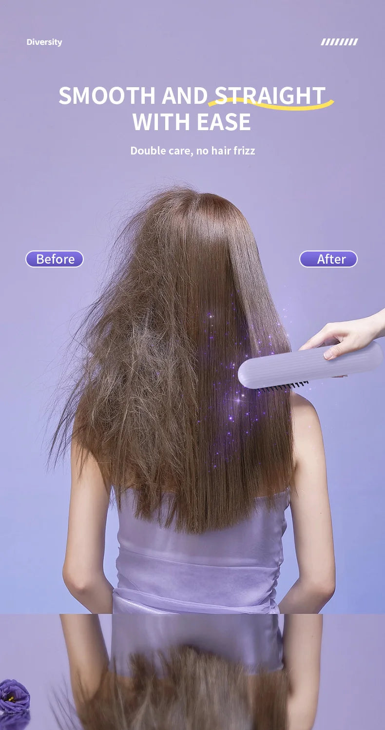 Electric Heating Straight Hair Comb LCD Screen USB Wireless Portable Negative Ion Styling Tool Rechargeable Straightening Brush.