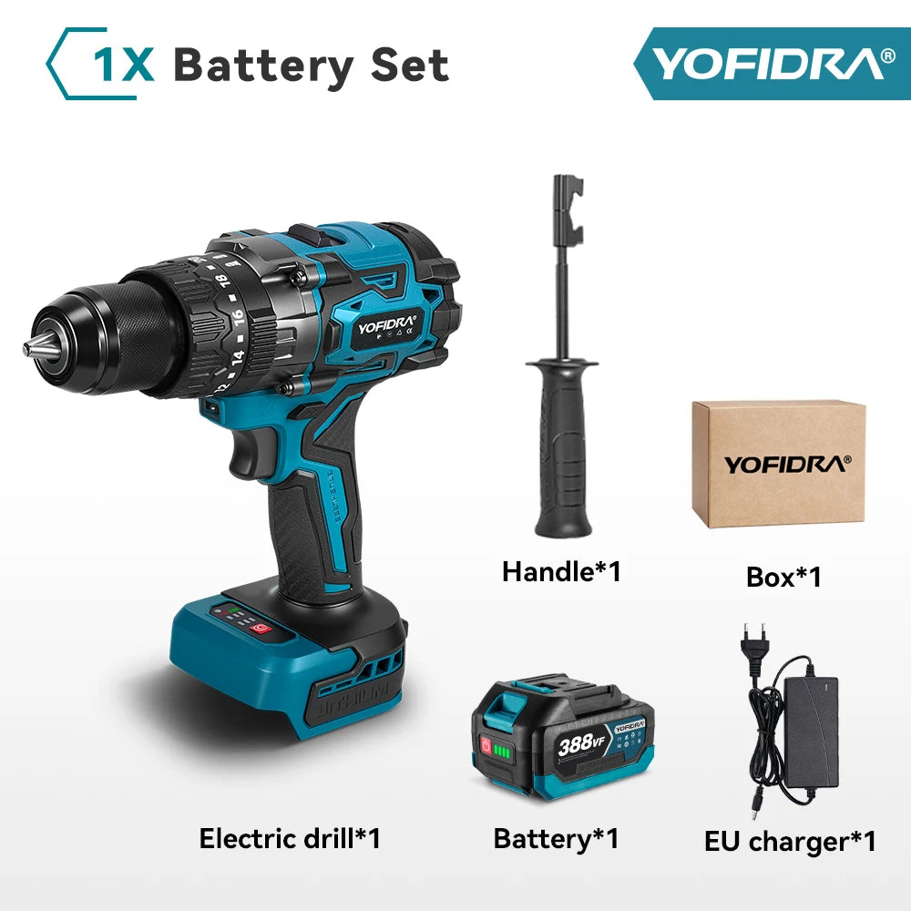 YOFIDRA 900N.M 13MM Bürstenlosen Elektrischen Schlagbohrmaschine 20 + 3 Drehmoment Handheld Bohren Schraubendreher Power Tool Für Makita Batterie pin