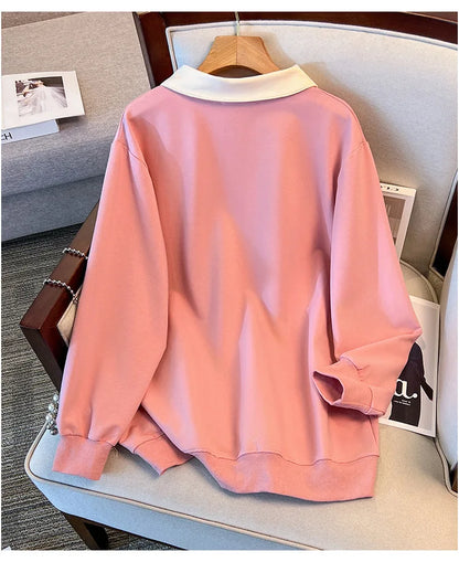 175kg plus size Damen büste Frühling Herbst lose Kragen bedruckt Langarm Sweatshirt schwarz rosa 4xl 5xl 6xl 7xl 8xl 9xl