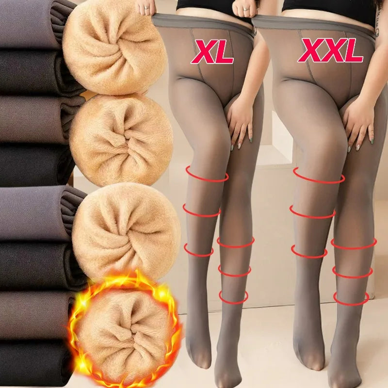 Sexy Thicken Warm Tights Women Plus Size Thermal High Waist Elasticity Plush Fleece Translucent Coffee Elasticity Pantyhose