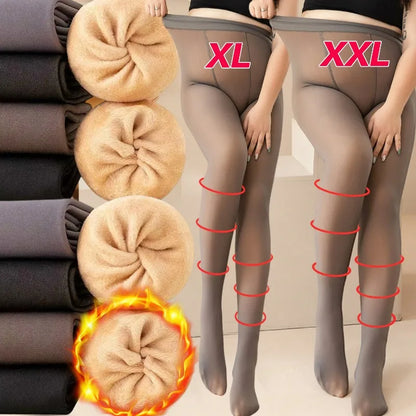 Sexy Thicken Warm Tights Women Plus Size Thermal High Waist Elasticity Plush Fleece Translucent Coffee Elasticity Pantyhose