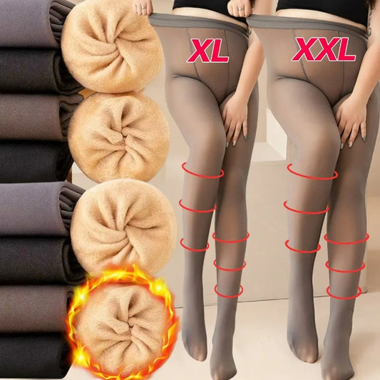 Sexy Thicken Warm Tights Women Plus Size Thermal High Waist Elasticity Plush Fleece Translucent Coffee Elasticity Pantyhose
