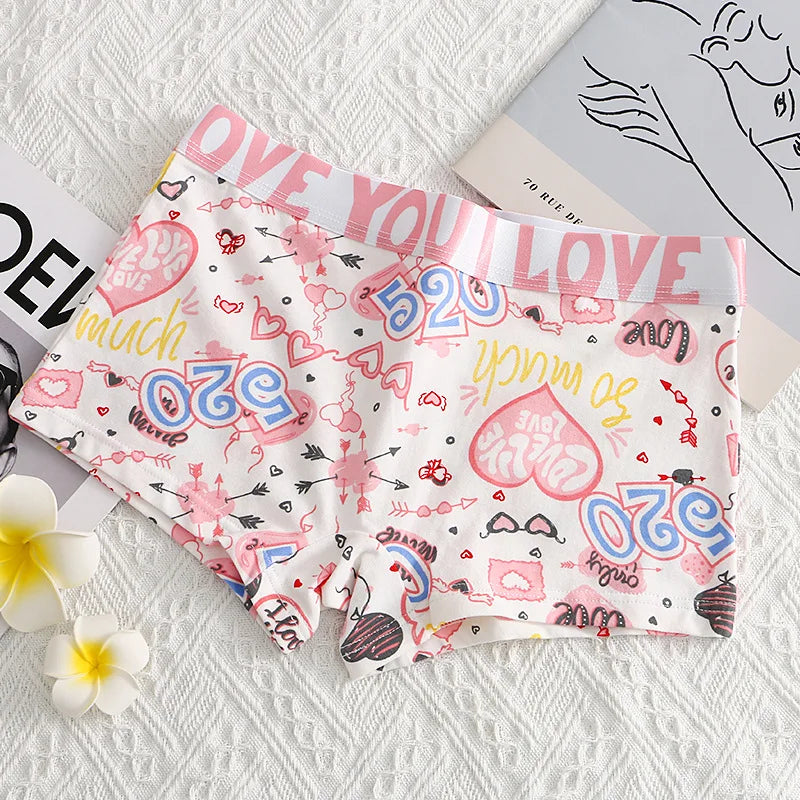 40S Cotton Women Panties Cartoon Shorts Sports Boxer Breathable Summer Sexy Underwear Mid-Waist Boyshort Female Student Pants.