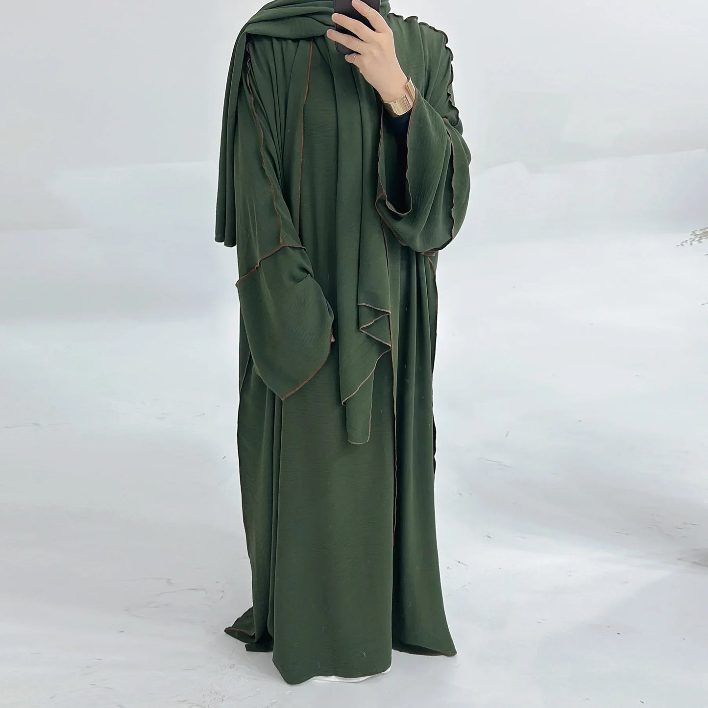 Muslim Abaya3 Pieces Dress for Women Arab Plain Hijab Ramadan Islamic