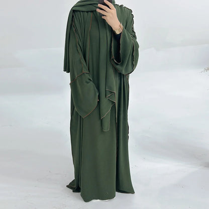 Muslim Abaya3 Pieces Dress for Women Arab Plain Hijab Ramadan Islamic