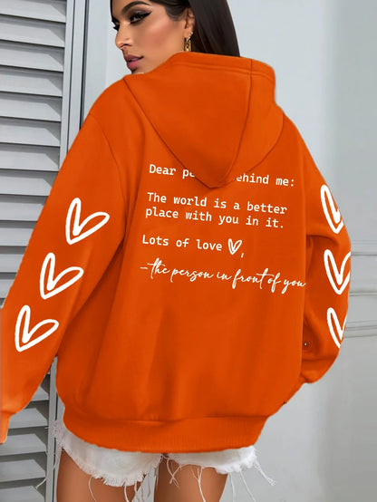 Simple Heart Printing Hoodies Women Hip Hop Autumn Hoodie Multicolor Fleece Unisex Pullovers Pocket Casual Woman Streetwear