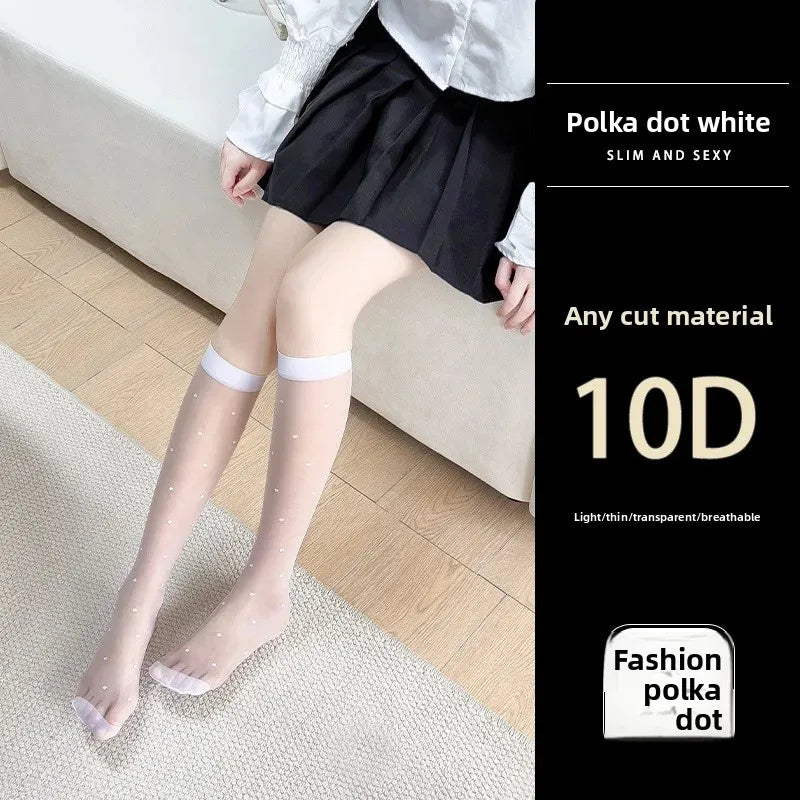 Women's Mid-calf Thin Transparent Stockings Summer Leggings Pure Desire Style Black White Color Half-Transparent Long Tube Socks