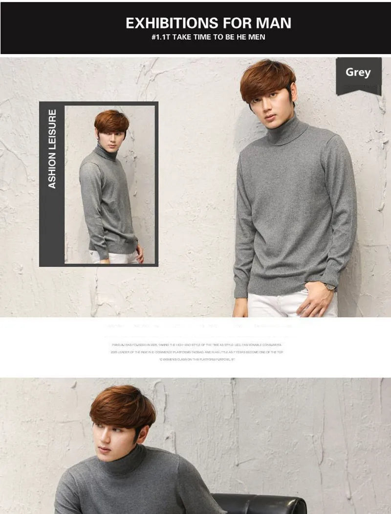 Cashmere Wool Solid Autumn Winter Men's Warm Turtleneck Knit Loose Long Sleeve Sweater Casual Comfortable Pullover Thick Sweater