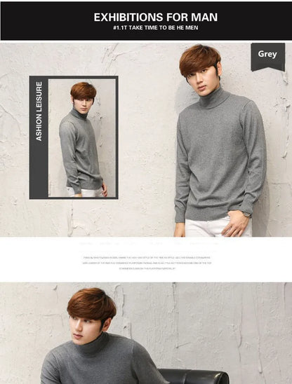 Cashmere Wool Solid Autumn Winter Men's Warm Turtleneck Knit Loose Long Sleeve Sweater Casual Comfortable Pullover Thick Sweater