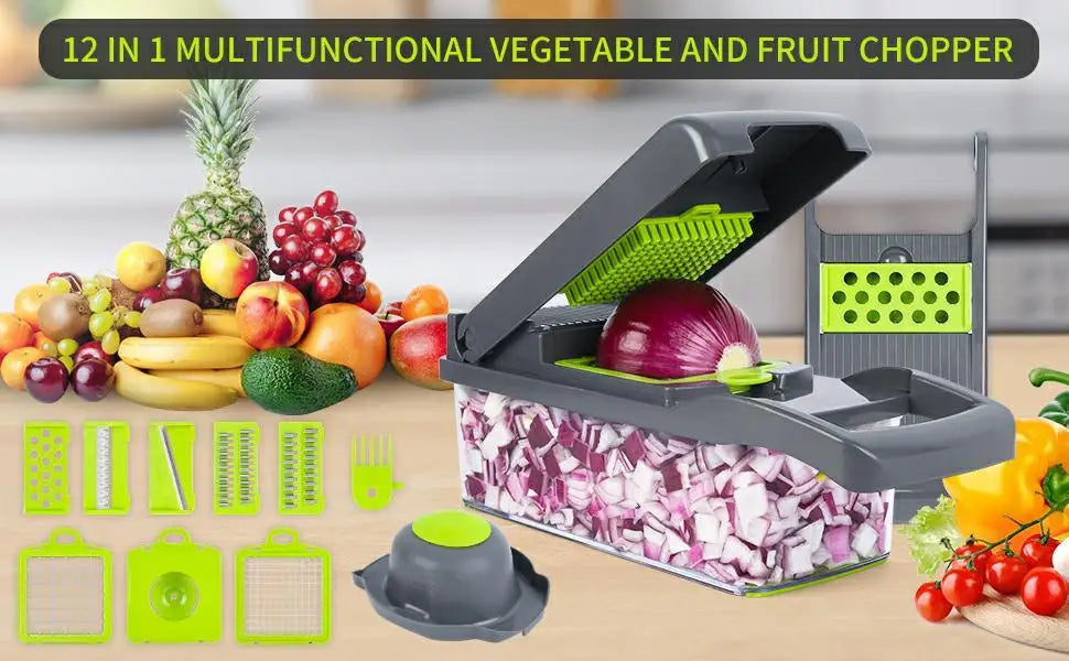 12/22 in 1 Multifunctional Vegetable Cutter Manual Food Chopper Potato Shredder Vegetable Slicer with Container Kitchen Gadget.