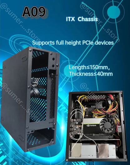 A09 3.8L ITX Chassis A4 HTPC Portable Computer PC Support PCIe 2.5' SSD Drive Mini IPC Flex PSU Case.