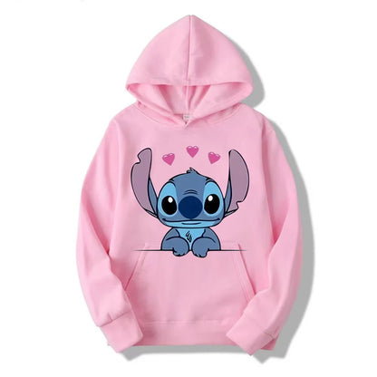 Disney Stitch Cartoon Anime Women Pullover Spring Autumn Men Oversized Hoodie 2024 Fashion Casual Couple Sweatshirt Clothes Tops.