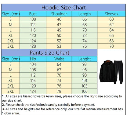 2025 Hot Sale Men 2 Piece Set Zipper Hoodie Streetwear Tracksuit Urban Fashion Outfit Black Letter Print Sweatshirt Sweatpants.