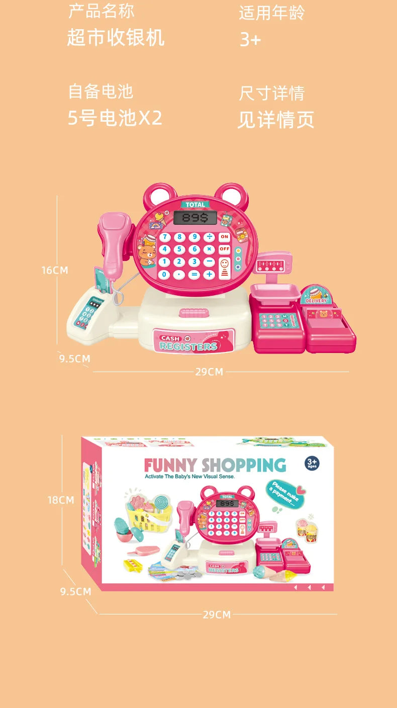 Children's Play Home Simulation Supermarket Cashier Cartoon Frog Shopping Computer with Sound Effects Girl Toys.