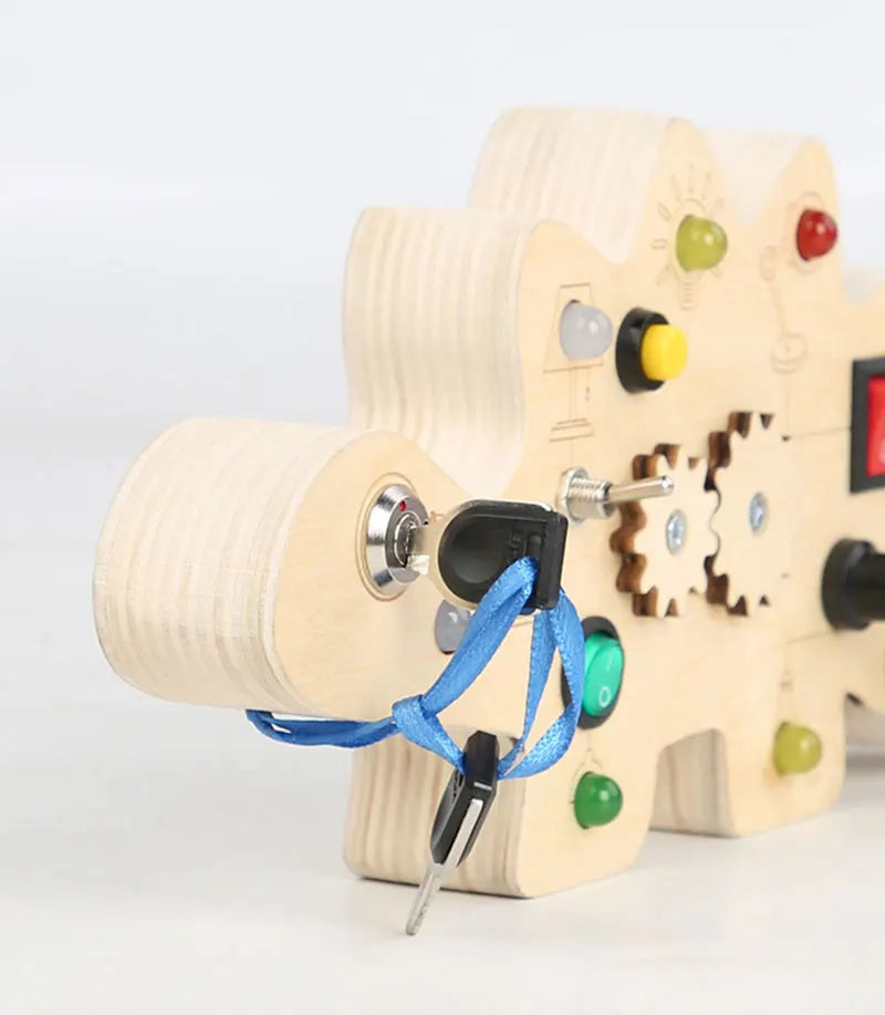 Montessori Busy Board Sensory Toys Wooden With LED Light Switch Control Board Travel Activities Children Games For 2-4 Years Old.