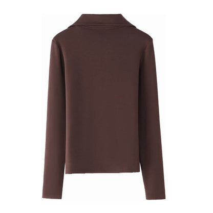 Fake two long sleeved T-shirts for women in autumn and winter, new fashionable plus size color blocked warm zipper lapel top.