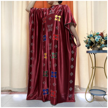 African Abaya For Women Kaftan islamic Clothing With Scarf African Women Dress Inlaid Mubarak Dubai Femme Luxury Muslim Dress.