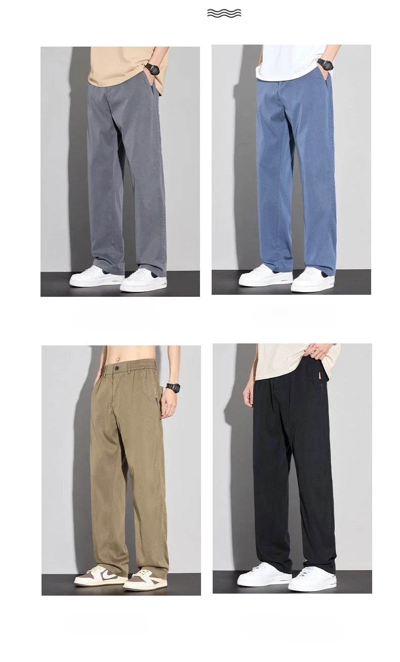 2025 Summer Thin Men's Soft Lyocell Casual Pants Breathable Fashion Solid Color Simple Male Trousers Brand Clothing.