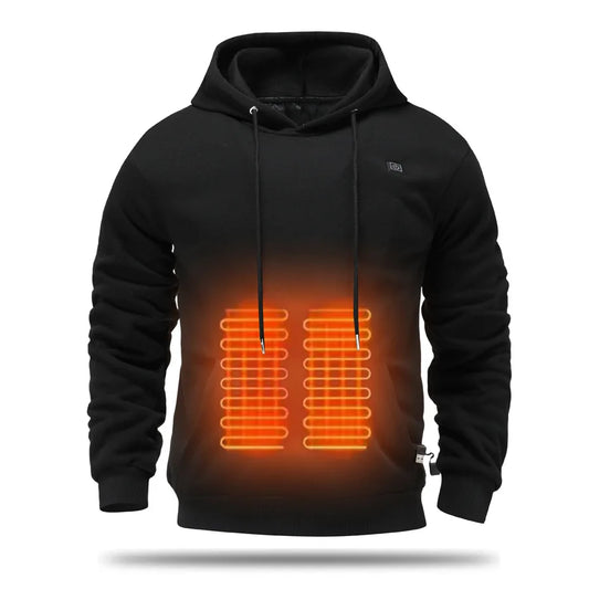 Mens USB Heated Jacket Winter Electric Heating Sweatshirt with Hood Warm Rechargeable Thermal Clothing for Outdoor Sports Skiing.