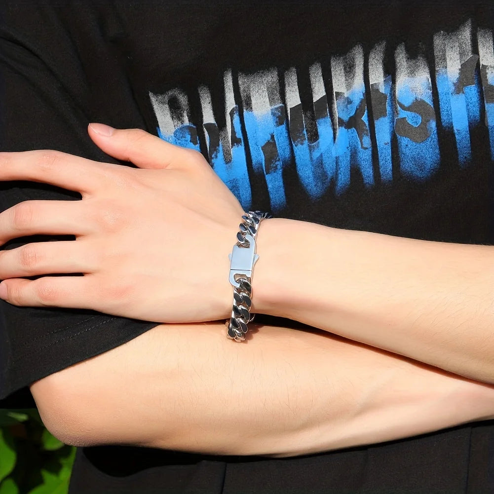 316 Stainless Steel Plated 18k Gold Fashion Crypto Cuban Chain Miami Rap Hip Hop Men's Bracelet Accessory