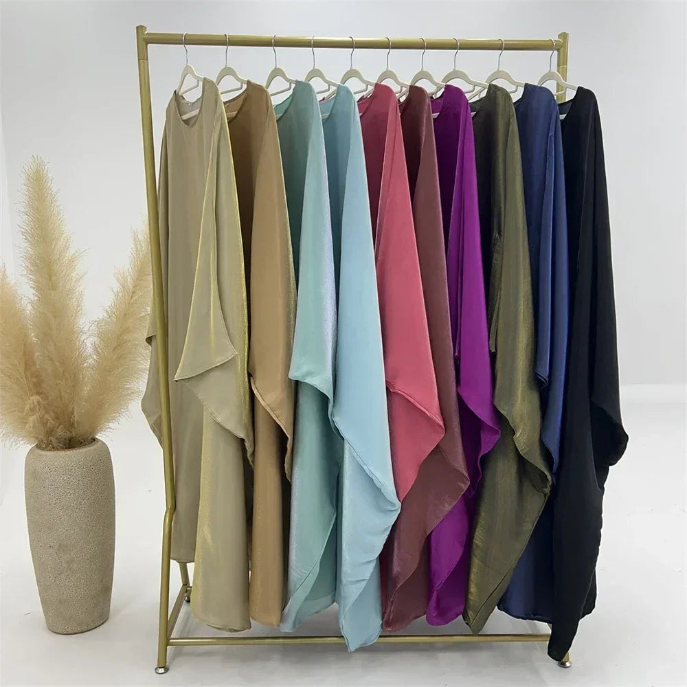 Summer Butterfly Batwing Satin Shiny Abaya Dubai Luxury 2024 Islam Muslim Maxi Kaftan Dress Kebaya Abayas for Women Vestidos.