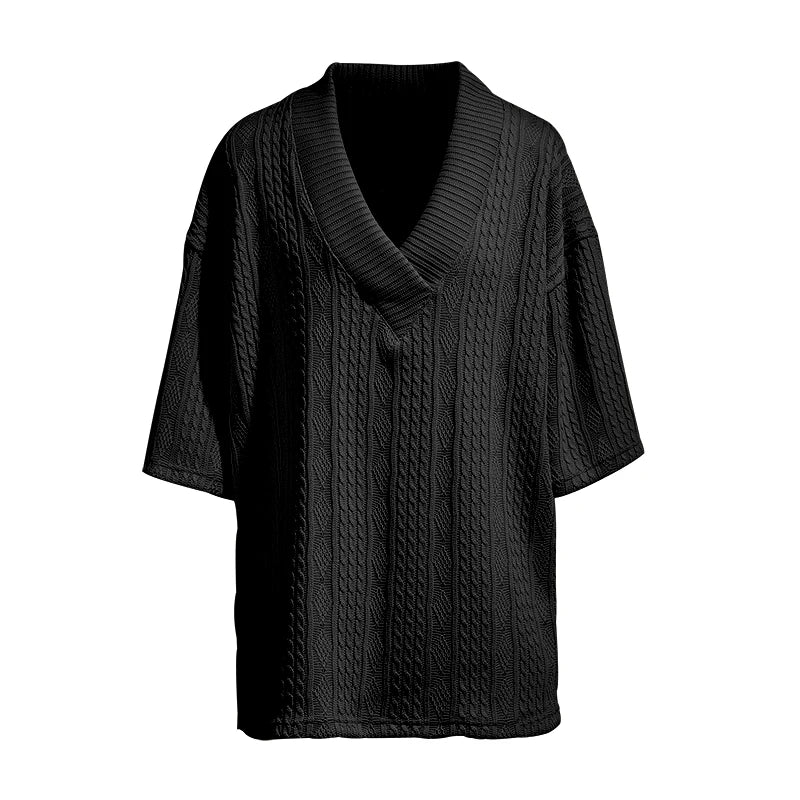 2024 Summer New Men's High Street Casual Loose Jacquard Sportswear V-Neck Short Sleeve Shorts Men's Fashion Suit