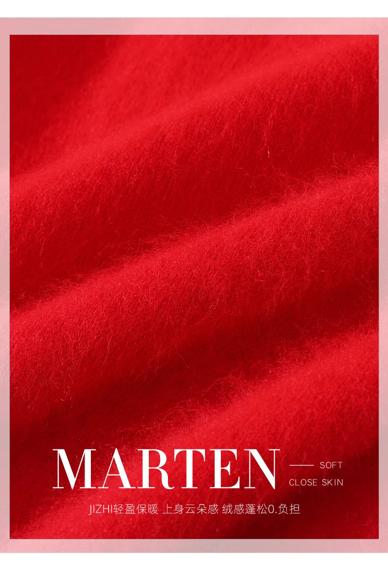 Women's Round-neck Mink Cashmere Sweater Soft Pullover Jumper Comfortable Knitted Top for Autumn Winter Pure Mink Material