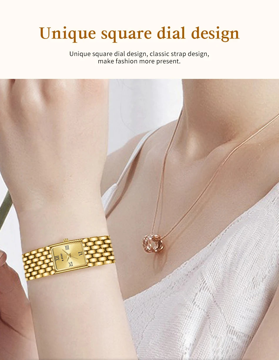 LIGE Silver Watch for Women Square Ladies Quartz Wristwatches Stainless Steel Women Small Gold Watch Luxury Casual Fashion Watch.
