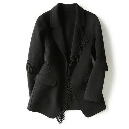 2025 neue Herbst Winter Wolle Mantel Frauen Windjacke Jacke Baumwolle Oberbekleidung Quaste Woolen Anzug Kleidung Weibliche Strickjacke