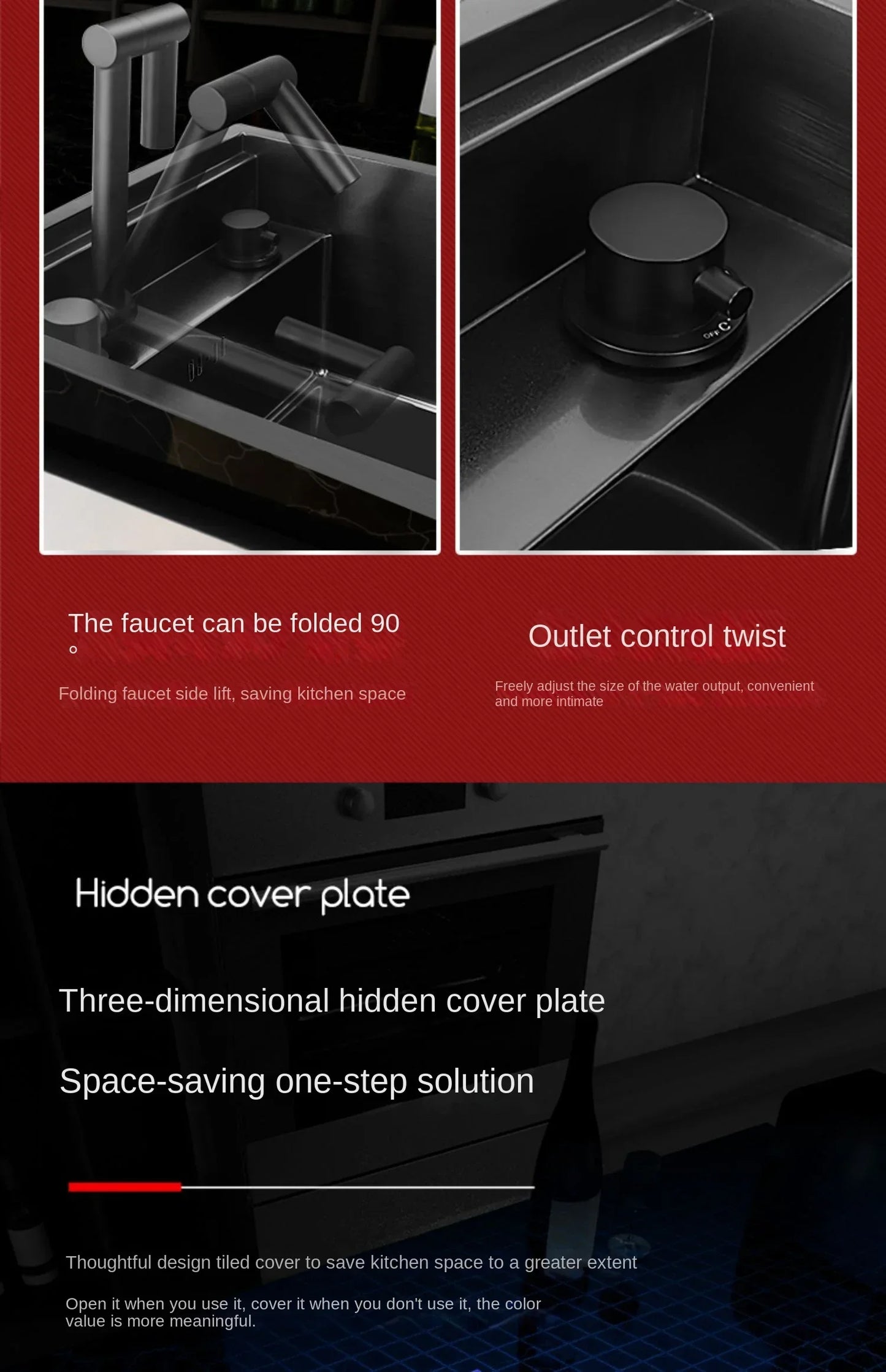 55 cm x 32 cm, 304 Nano-Edelstahl, versteckter Waschbecken-Klapphahn mit großem Einzelschlitz und Abdeckplatte, Bartheke, Tassenscheibe