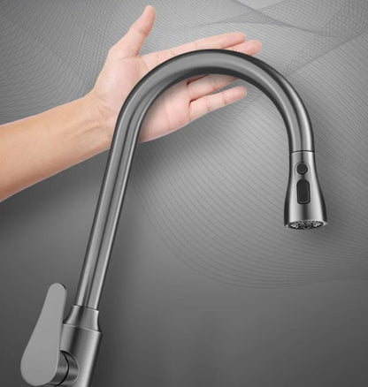Kitchen Faucets Fine copper gun gray kitchen sink pull-out faucet household sink washbasin rotating hot and cold faucet