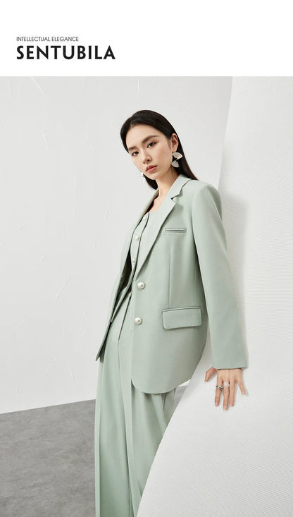SENTUBILA 3 Piece Blazer Pant Suit Sets Women 2025 Autumn Suit Jacket Waistcoat Dress Pant Office Outfit Matching Set 141Z53565.