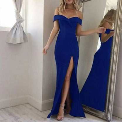 Trägerloses, schulterfreies Damenkleid, Abendkleid, tief ausgeschnittenes, ärmelloses, schmal geschnittenes Boycon-Kleid mit geteiltem Saum, Bankett-Party-Maxikleid.