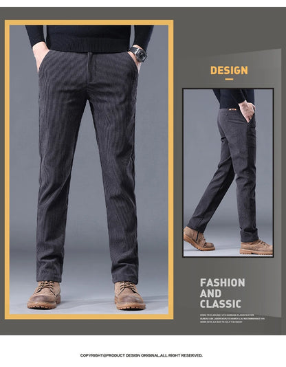 Khaki Black Gray Fleece Men's Corduroy Casual Pants Chenille Thick Stretch Business Trousers Mid-rise Brand Winter Thermal Pants.