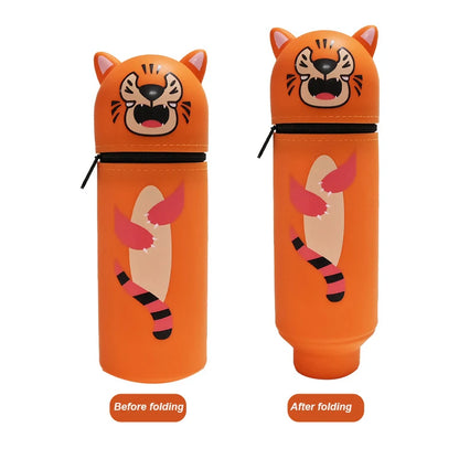 Niedliches Tier-Federmäppchen, 2-in-1-Federmäppchen mit Reißverschluss-Stifthalter, weiches Silikon-Federmäppchen, geeignet für das Schulbüro