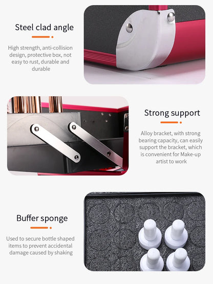 Makeup Train Case Pro Adjustable 4 Sliding Trays Cosmetic Case Storage Organizer Box Lockable Compartments.