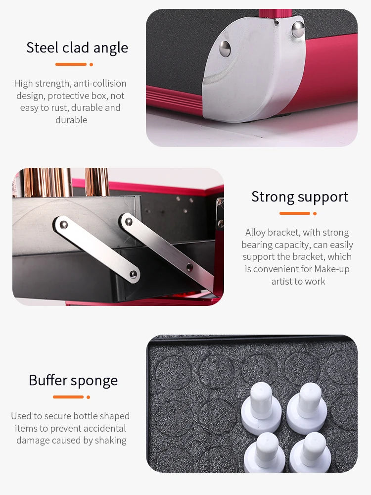 Makeup Train Case Aluminum Alloy Case Pedicure Tool Box with Handle Cosmetic Box Portable Makeup Case Organizer