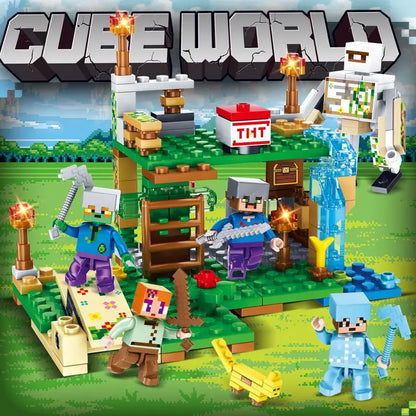 Children's Puzzle Building Block Toys, Village Slides, Caves, Mines, Horse Cities, Cats, Leopards, Jungles, Educational Toy For.