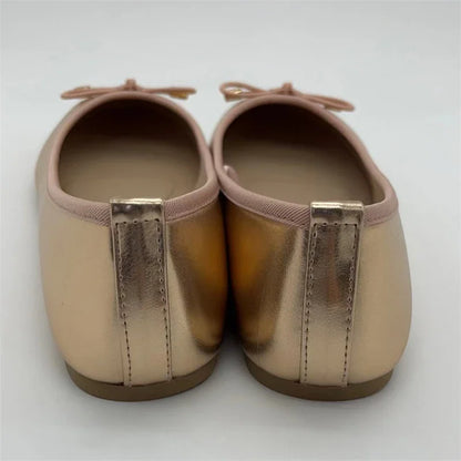 Eilyken Gold Silver Elegant Bowknot Round Toe Women's Flat Comfort Slip-On Ladies Ballerina Single Mules Shoes Zapatos Mujer.
