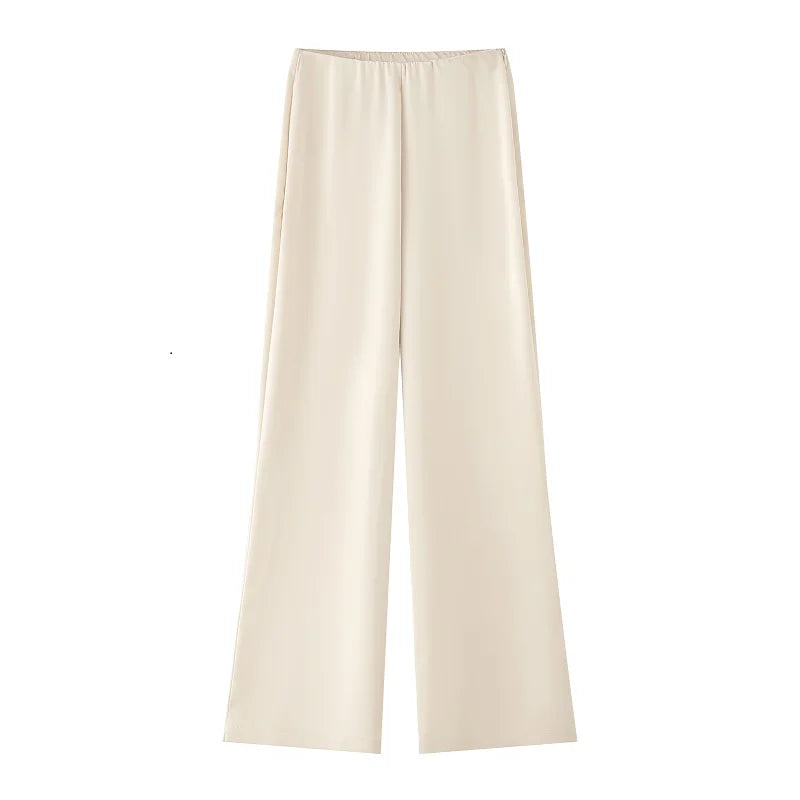 MUJER 2025 Women's Pants Sets Summer Satin High Waist Pants for Women Holiday Casual Pants Woman Straight Leg Trousers Woman.