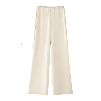 MUJER 2025 Women's Pants Sets Summer Satin High Waist Pants for Women Holiday Casual Pants Woman Straight Leg Trousers Woman.