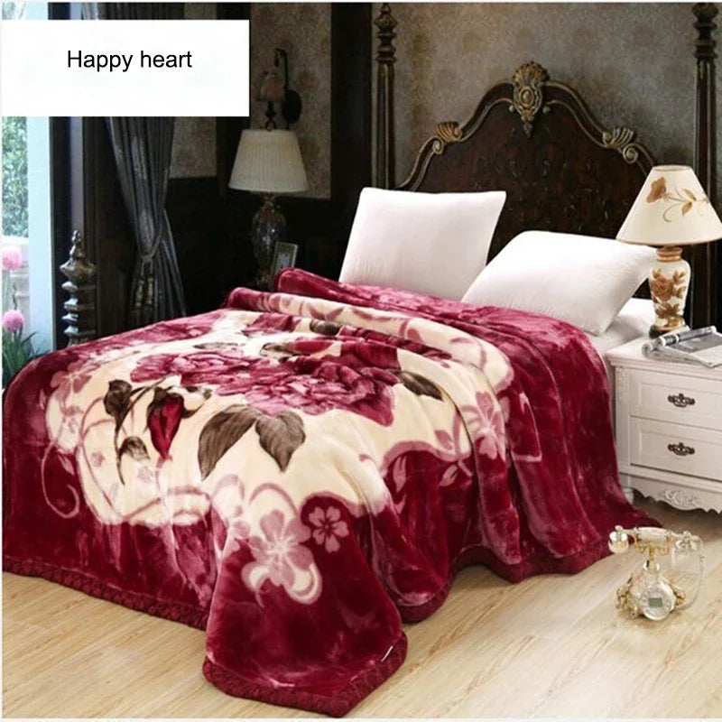 4.5kg Home Thicken Quilt Comforters Winter Warm Raschel Plush Blanket Print Throw Double Layer Fluffy Soft Quilt 200x230cm 이불 이불