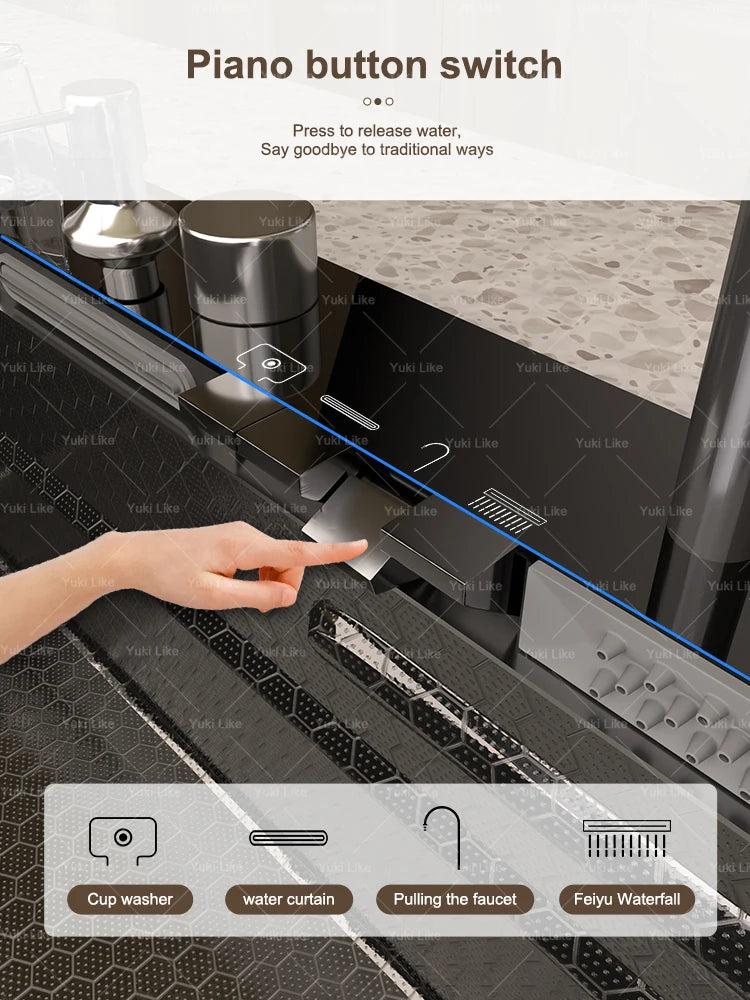 Stainless Steel Waterfall Kitchen Sink Extra Large Single Slot Oversized Sinks Digital Display  Dishwashing Basin