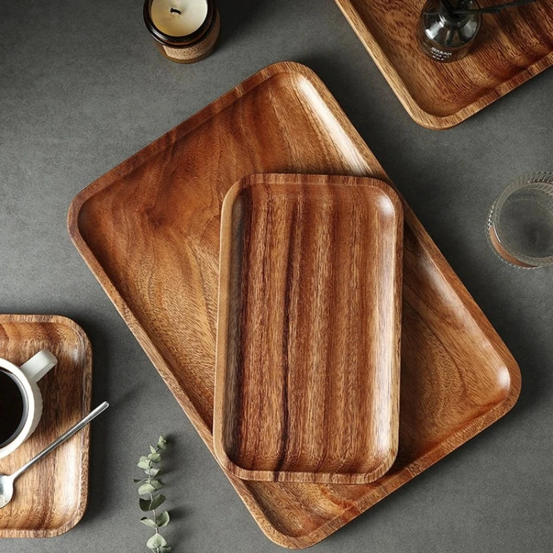 Wooden Tray Rectangular Solid Wooden Serving Tray Coffee Dessert Tea Storage Tray Kitchen Accessories.