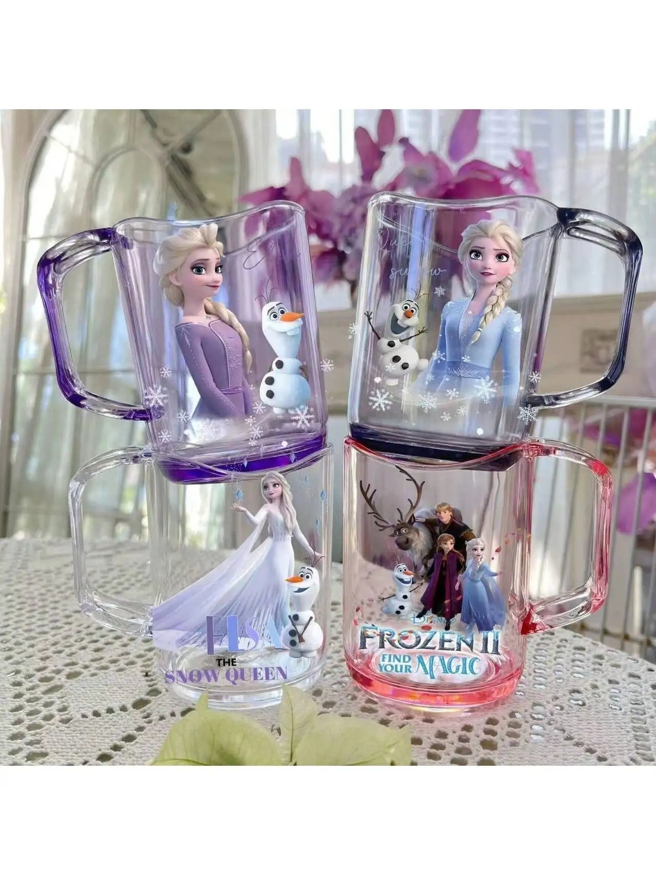 Disney New Frozen Princess Elsa Cartoon Washable Mouthwash Cup for Men and Women Plastic Wash Cup.